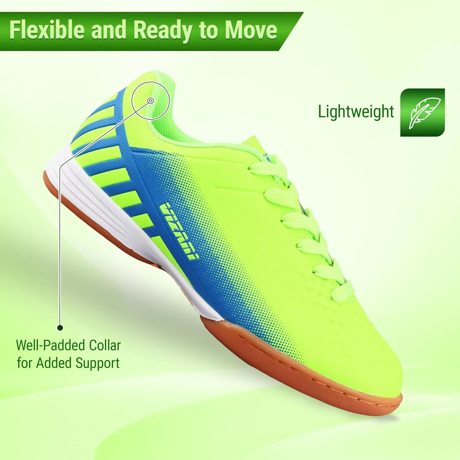 Vizari Kids Indoor Football Shoes Combo with Two Pairs of Socks | Durable Cleats & Compression Socks for Kids | Ideal for Soccer & Futsal