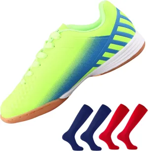 Vizari Kids Indoor Football Shoes Combo with Two Pairs of Socks | Durable Cleats & Compression Socks for Kids | Ideal for Soccer & Futsal