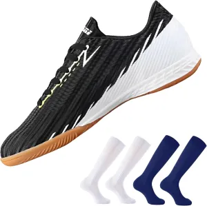 Vizari Kids Indoor Football Shoes Combo with Two Pairs of Socks | Durable Cleats & Compression Socks for Kids | Ideal for Soccer & Futsal