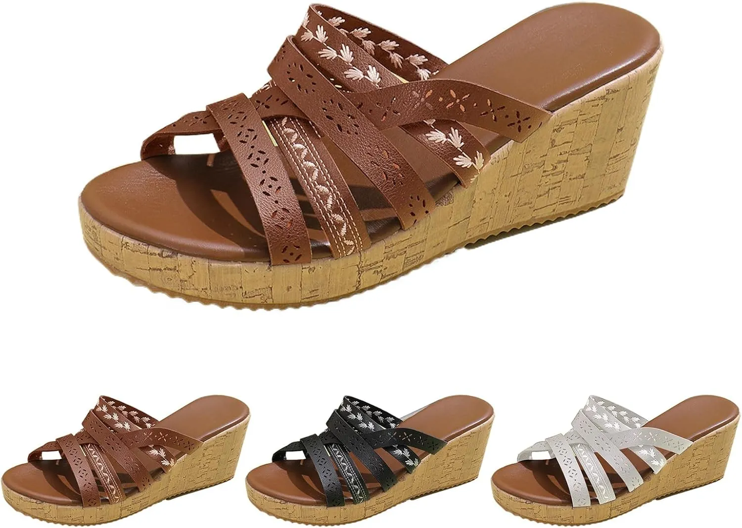Wedge Sandals for Women 2025 Arch Support Slip Sandals Casual Fish Mouth Open Toe Slip-on Slipper, Hollow Platform Slides Slippers Fashion Comfortable Beach Wedge Slippers
