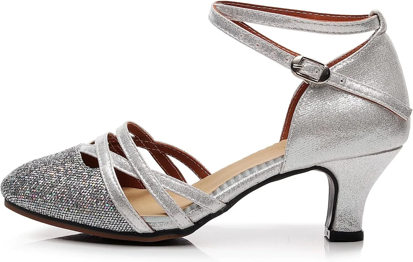 Women Ballroom Dance Shoes Glitter Closed Toe Latin Salsa Tango Modern Performance Dancing Shoes,Model FT-088A-5.5cm Heel