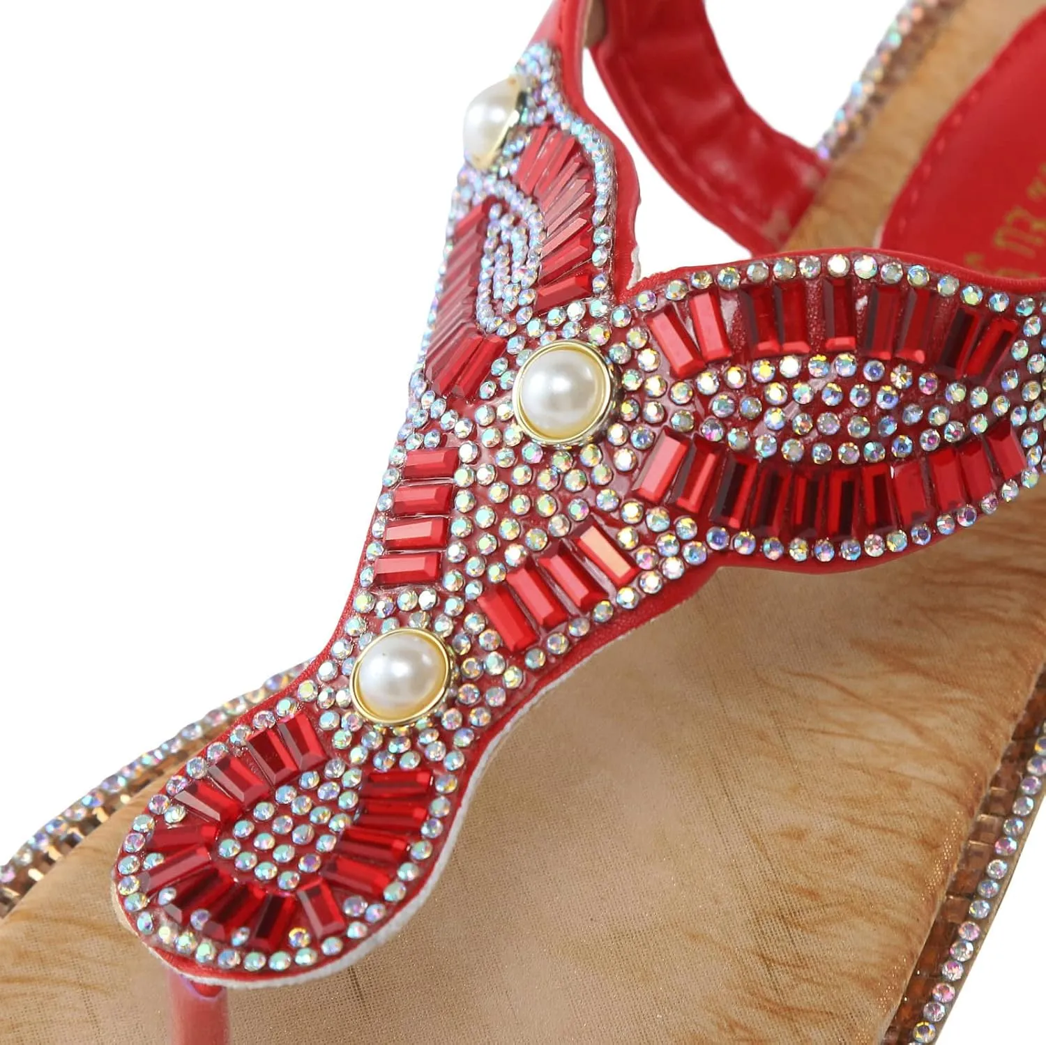 Women Pinch Toe Sandals Rhinestones Flat Summer Boho Rhinestone Shoes Comfort Open Close Toe Sandals