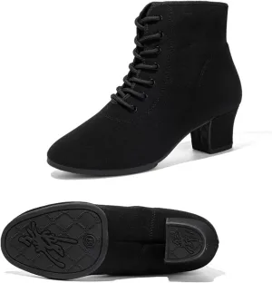 Womens Ballroom Dance Shoes Breathable Comfortable Soft Sole Indoor Dance Shoes Lace Up Closed Toe Latin Dance Shoes Training Practice Dance Shoes (Color : Black-5CM/1.96In, Size : 5)