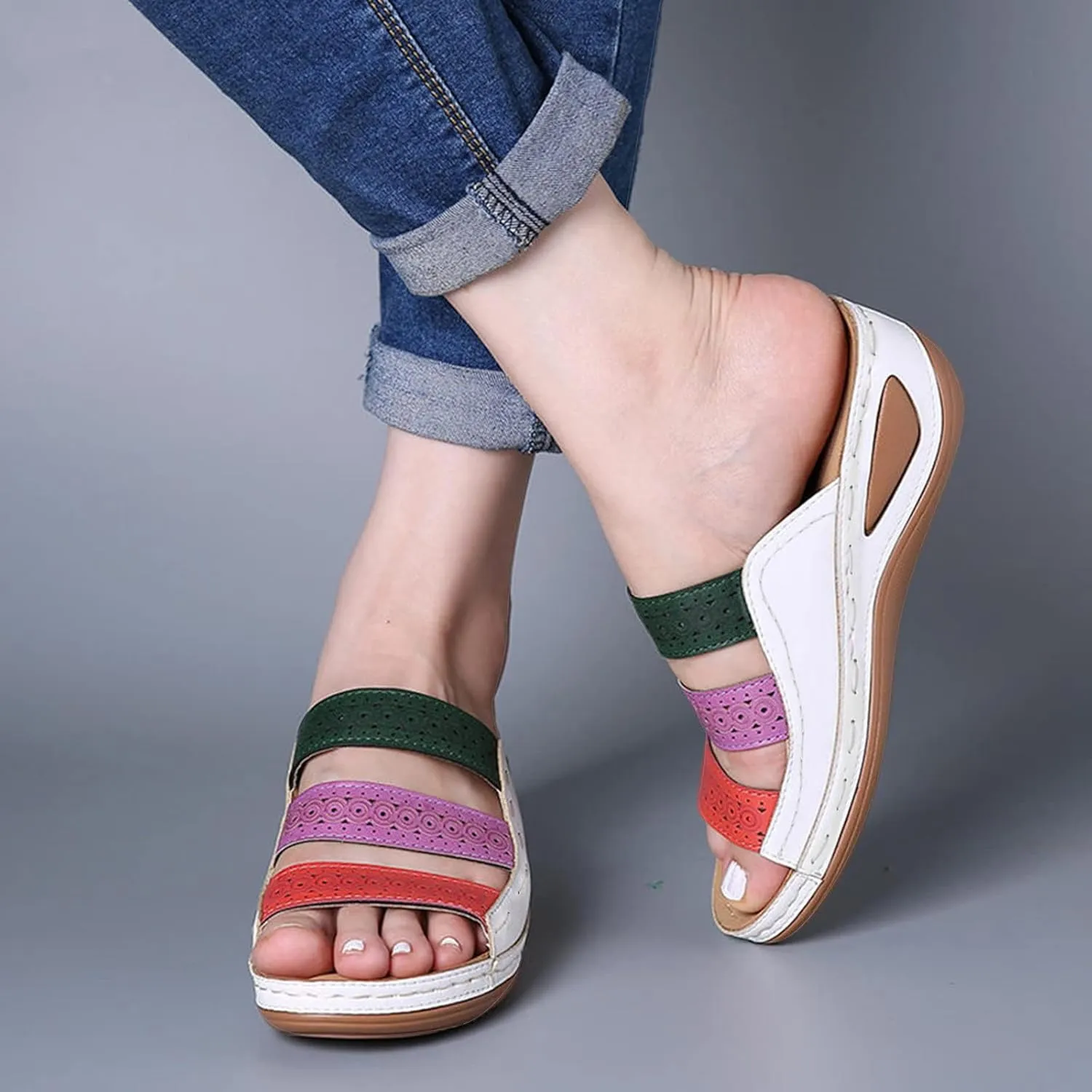 Womens Comfortable Orthopedic Flip Flops with Arch Support Yoga Mat Cushion Summer Beach Sandals for Plantar Fasciitis Pain Relief Walking
