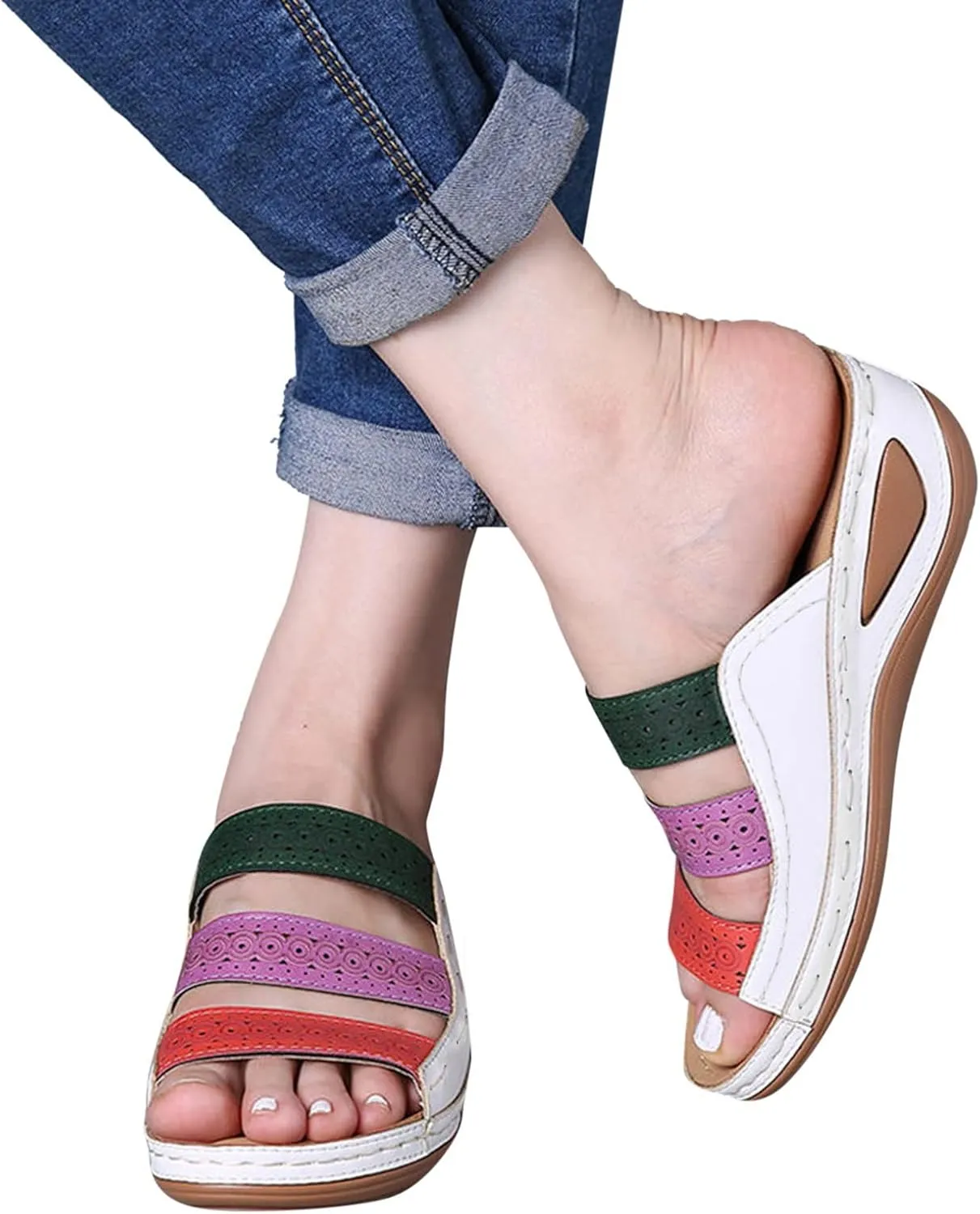 Womens Comfortable Orthopedic Flip Flops with Arch Support Yoga Mat Cushion Summer Beach Sandals for Plantar Fasciitis Pain Relief Walking