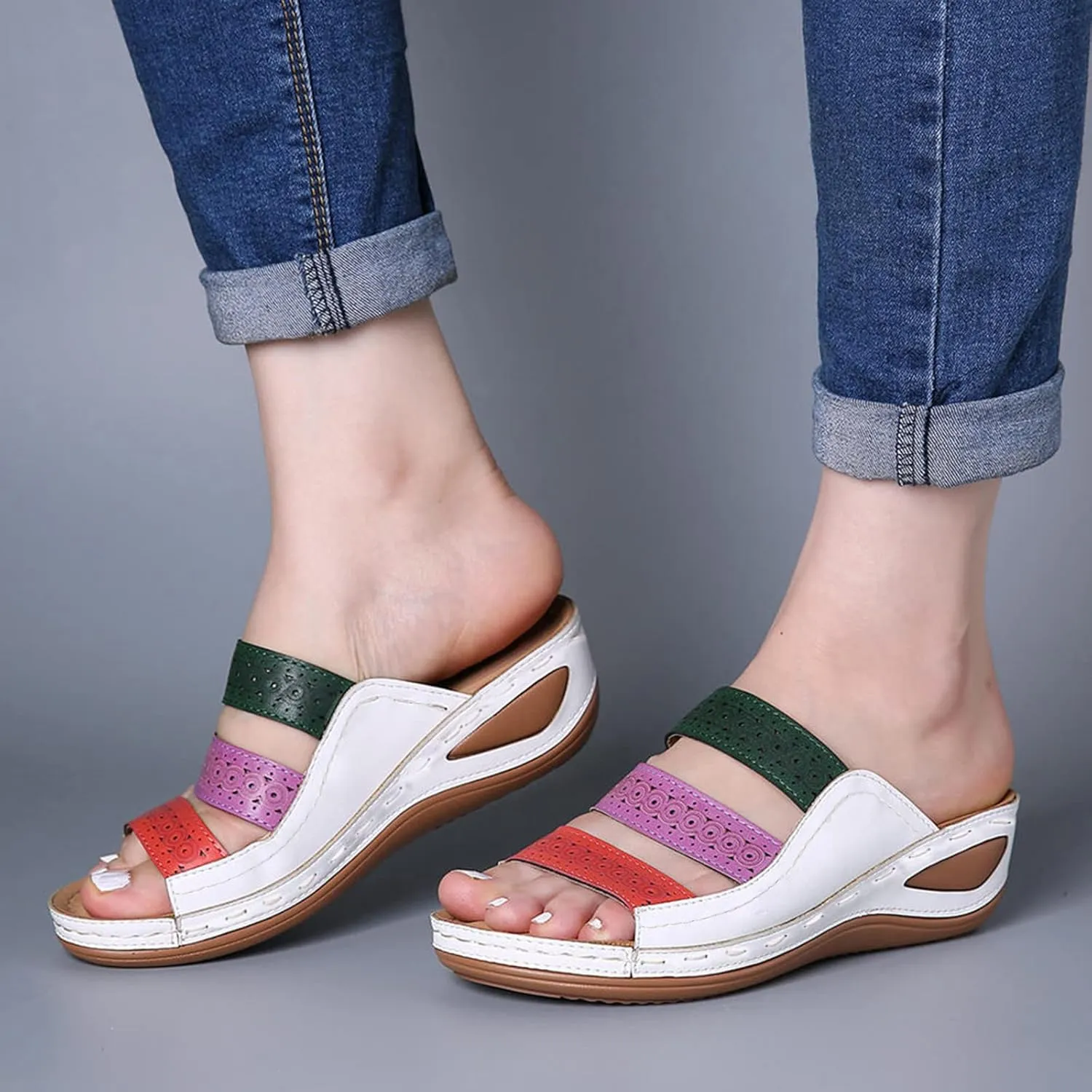 Womens Comfortable Orthopedic Flip Flops with Arch Support Yoga Mat Cushion Summer Beach Sandals for Plantar Fasciitis Pain Relief Walking