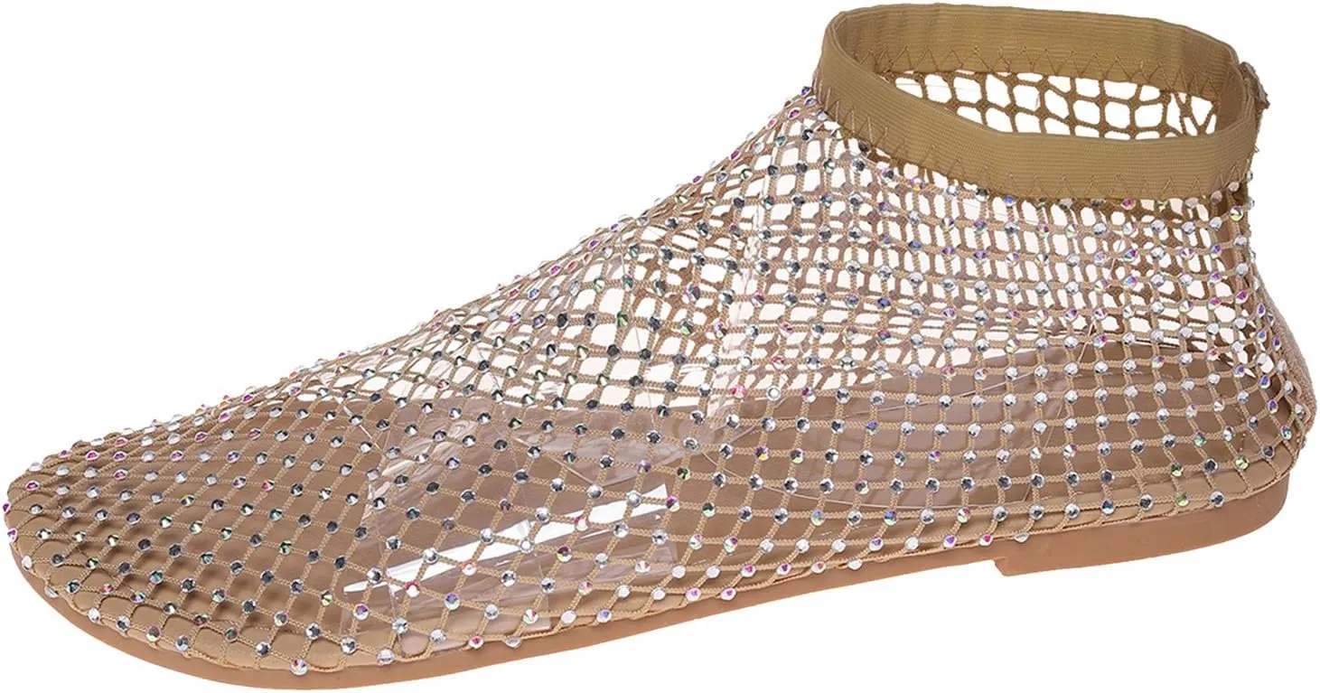 Women's Flat Sandals Women Bohemian Pearl Crystal Flat Sandals White Sandals Woman Open Toe Slingback Shoes