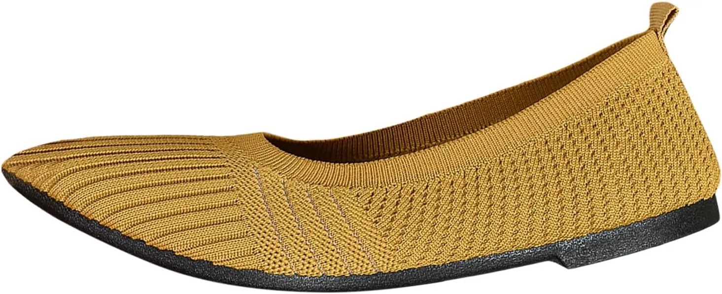 Womens Flats Summer Knitting Walking Shoes Breathable Mesh Loafers Round Toe Slip On Ballerina Walking Flats Shoe