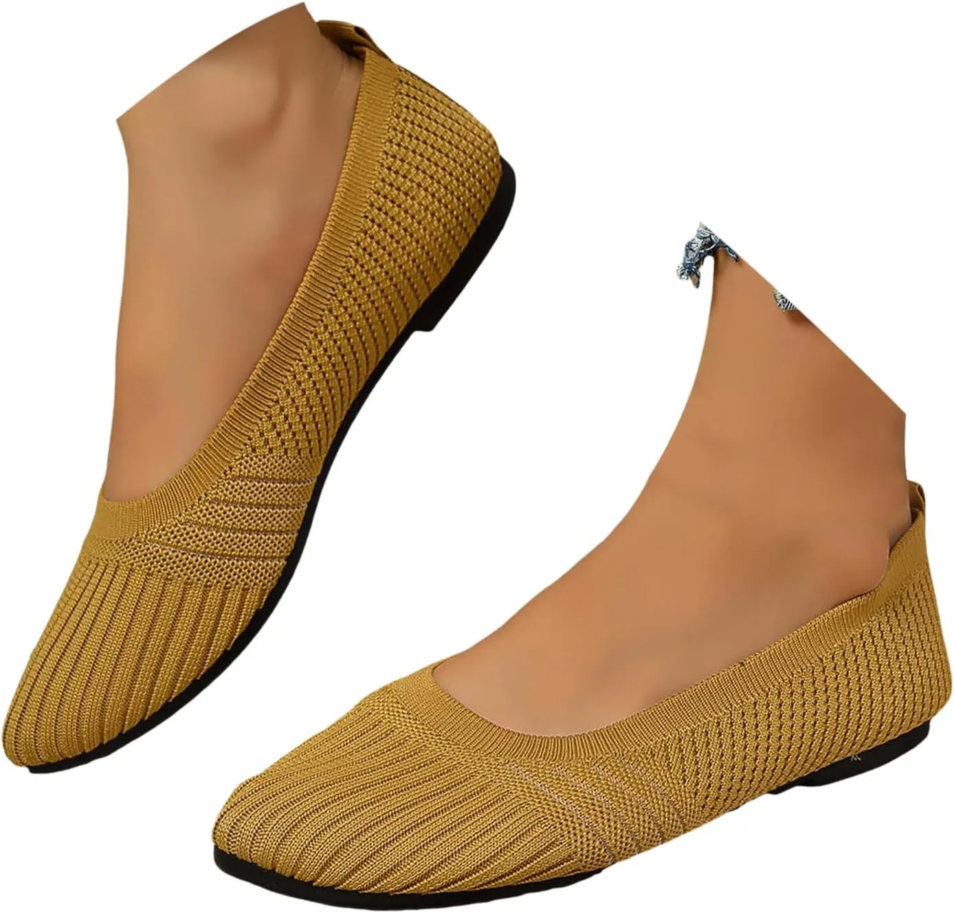 Womens Flats Summer Knitting Walking Shoes Breathable Mesh Loafers Round Toe Slip On Ballerina Walking Flats Shoe