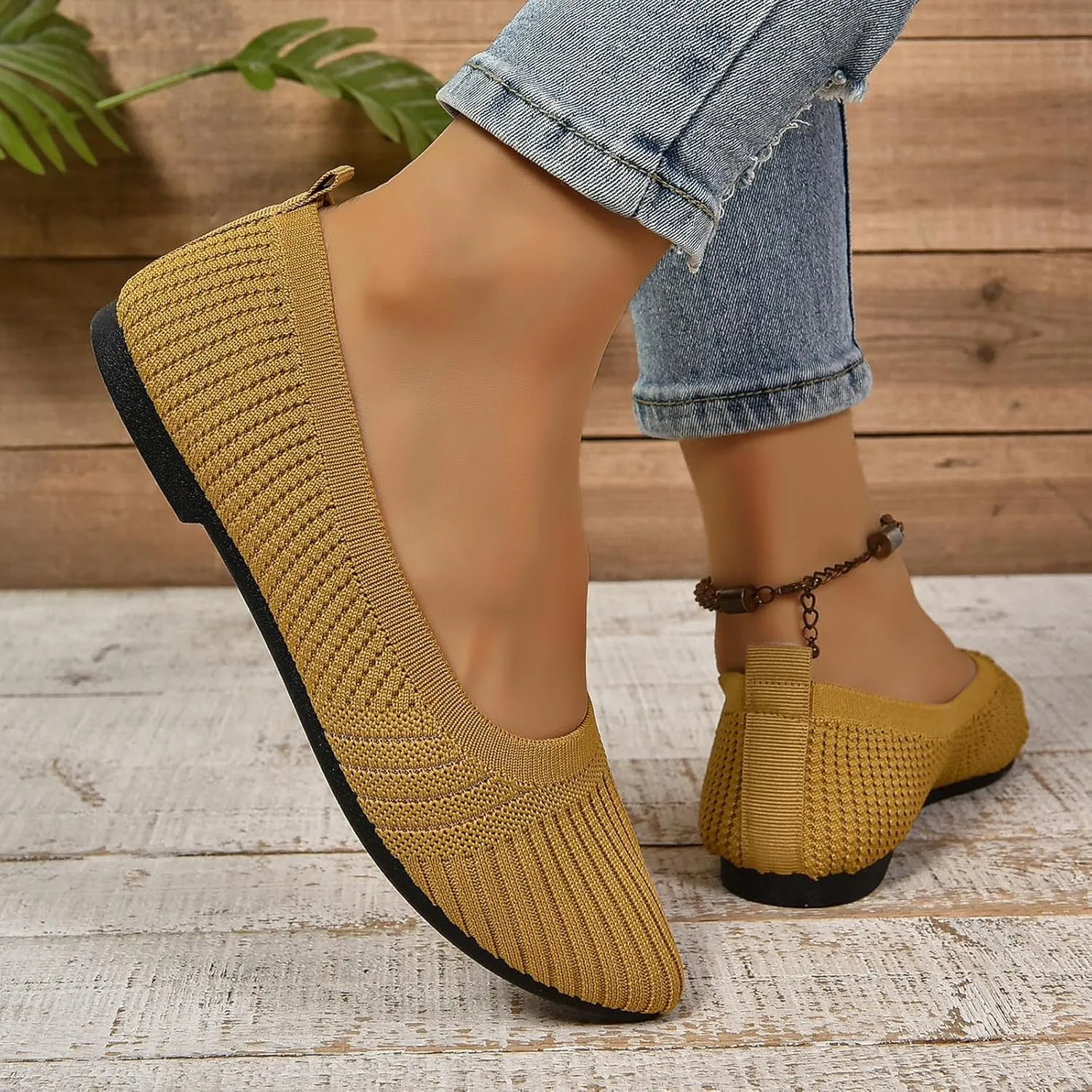 Womens Flats Summer Knitting Walking Shoes Breathable Mesh Loafers Round Toe Slip On Ballerina Walking Flats Shoe
