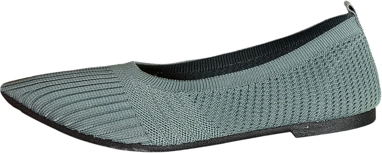 Womens Flats Summer Knitting Walking Shoes Breathable Mesh Loafers Round Toe Slip On Ballerina Walking Flats Shoe