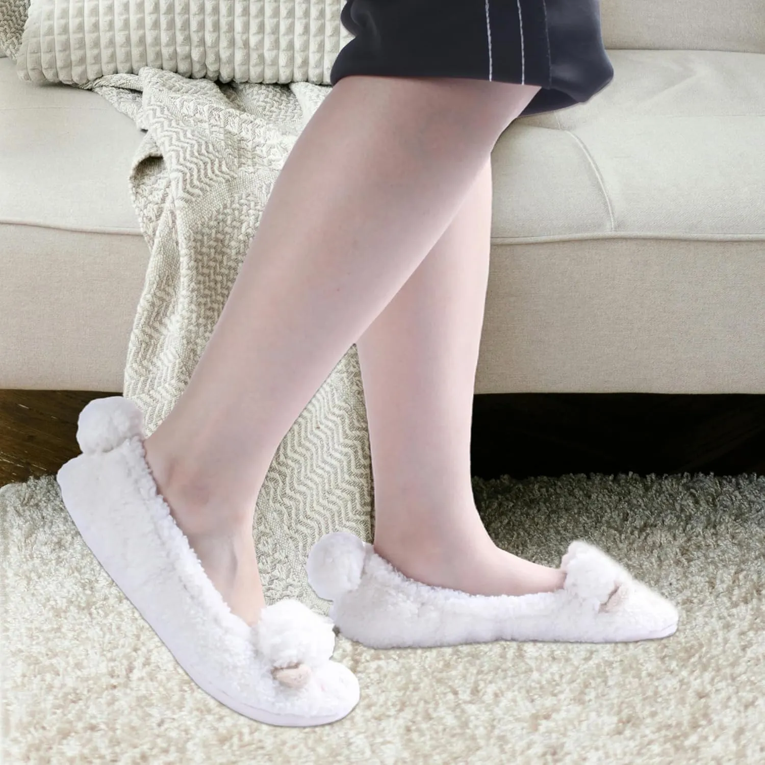 Women's Fuzzy Cute Animal Slippers Fashion Ballerina Non-Slip Flat Indoor House Slippers