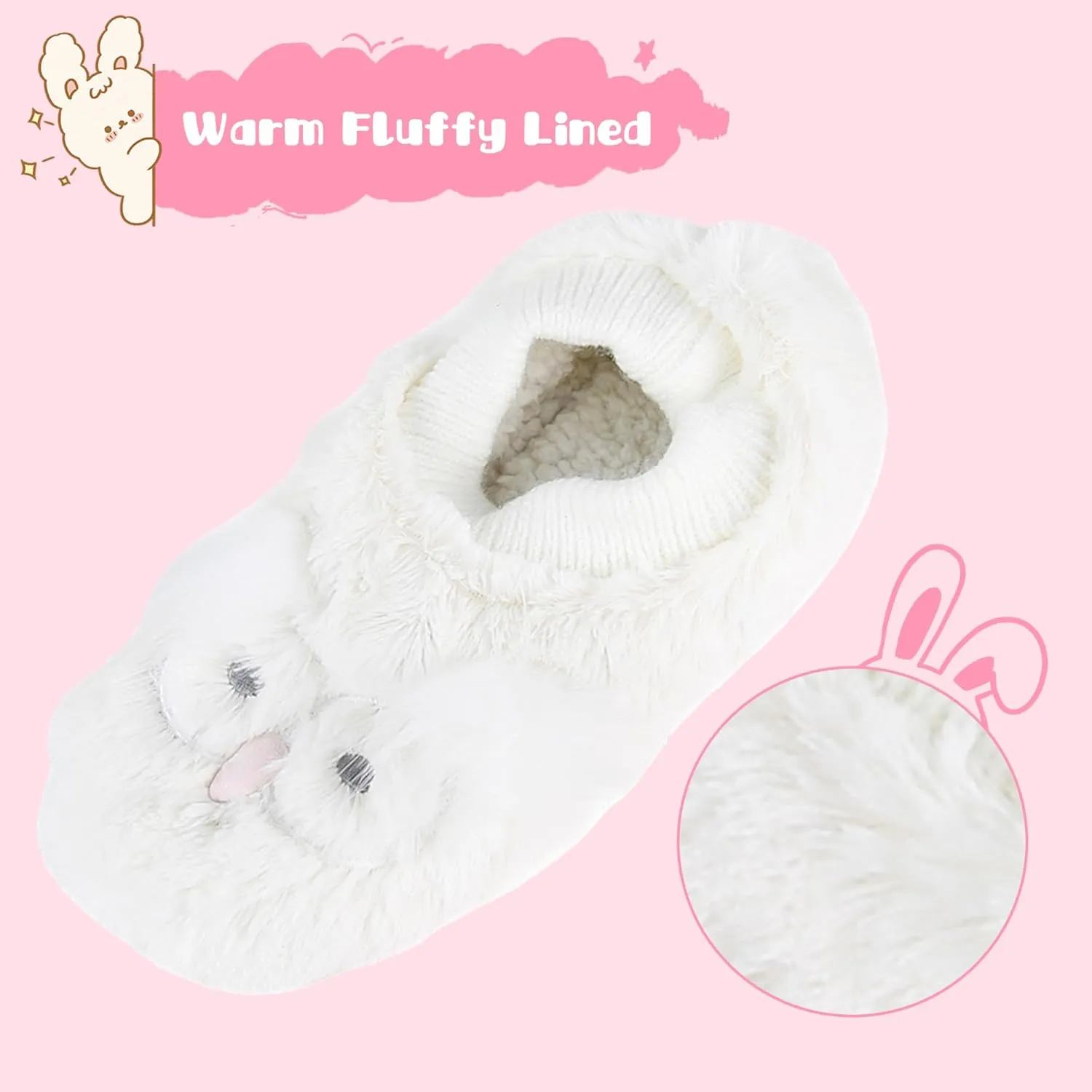 Women's Fuzzy Cute Animal Slippers Fashion Ballerina Non-Slip Flat Indoor House Slippers