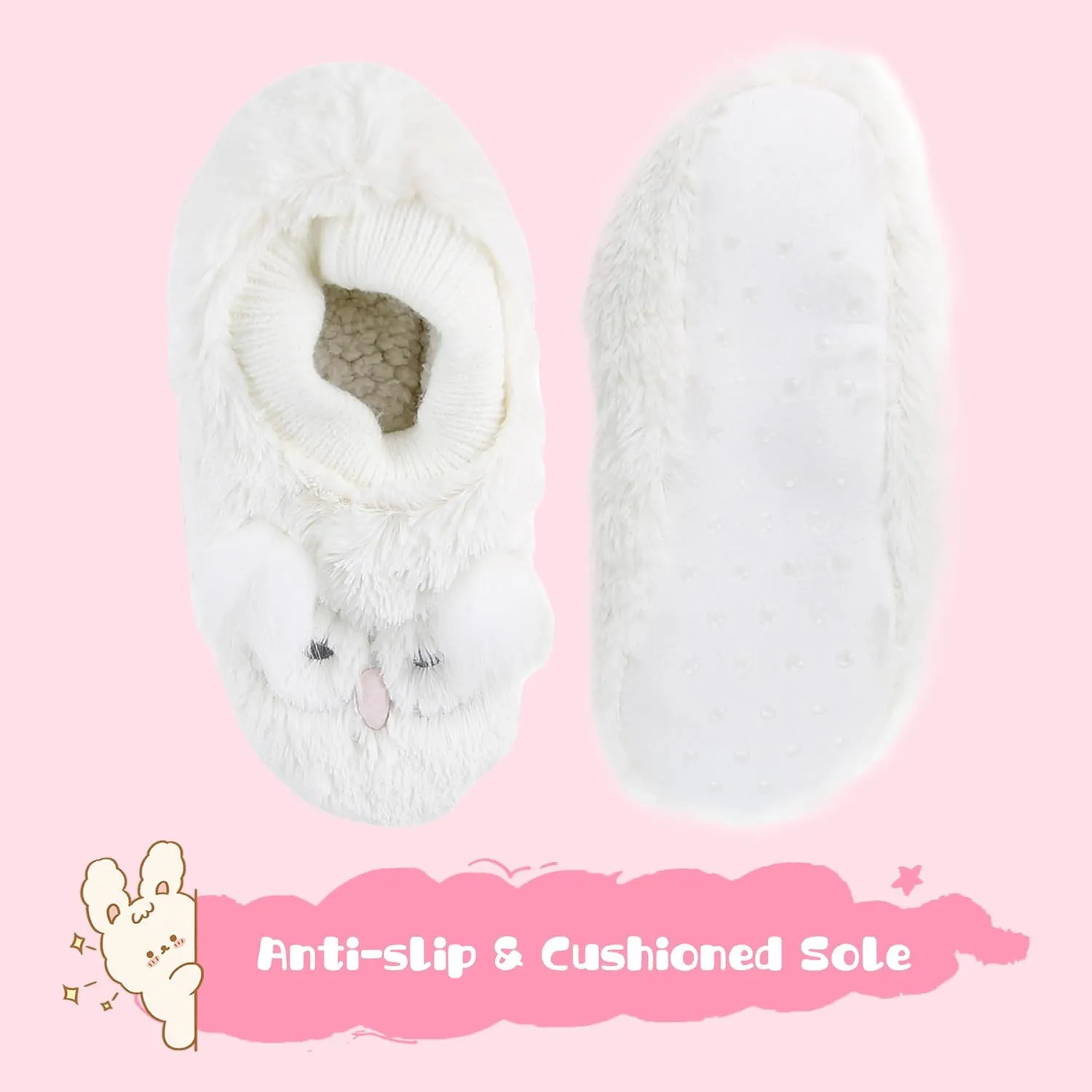 Women's Fuzzy Cute Animal Slippers Fashion Ballerina Non-Slip Flat Indoor House Slippers