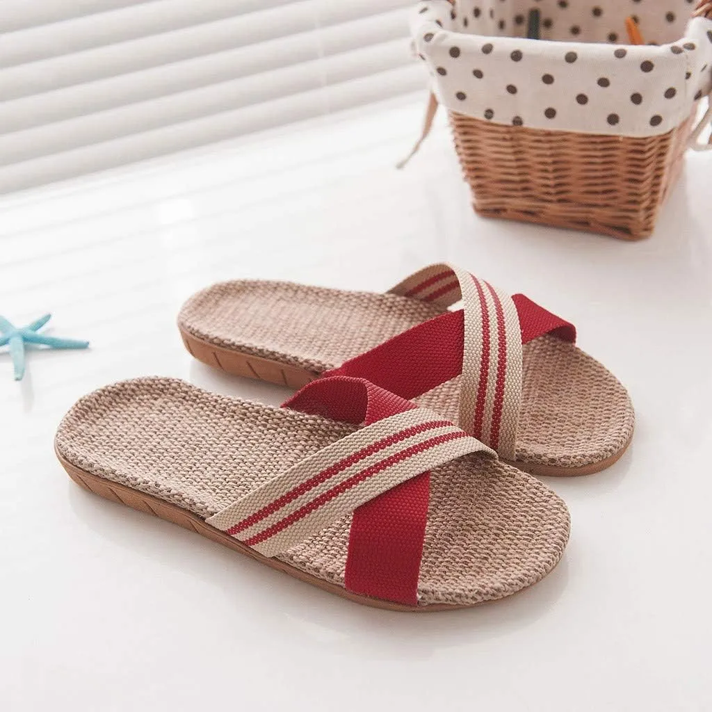 Women's Indoor Linen Cotton Toe Fashion -slip Indoor Open Beach Women's Shoes Slippers Flat Home slipper