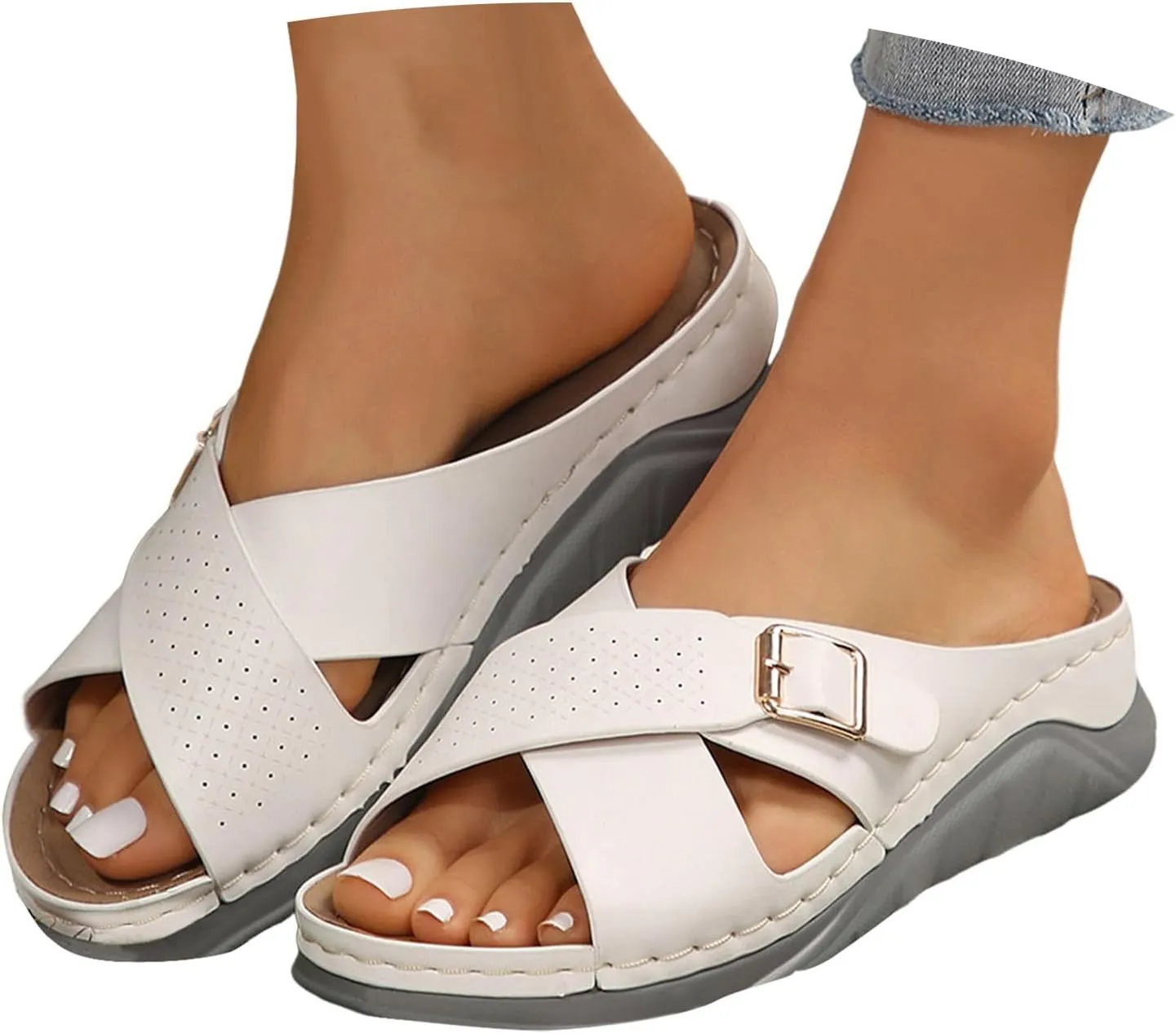 Women's Orthotic Cushion Flip Flops Recovery Walking Sandals for Women Dressy Summer Comfortable Arch Support Slide Open Toe Crisscross Straps Slip on Slippers Metal Plantar Fasciitis Bunion Shoes