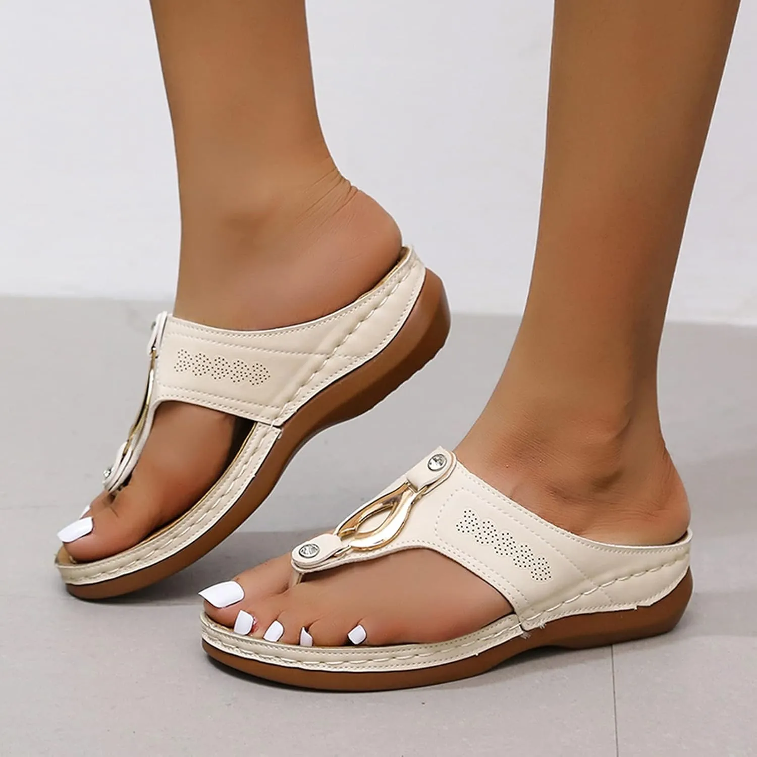 Women's Orthotic Cushion Flip Flops Recovery Walking Sandals for Women Orthopedic Arch Support Comfortable Slide Thong T-Strap Casual Flat Slippers Dressy Summer Metal Plantar Fasciitis Beach Shoes