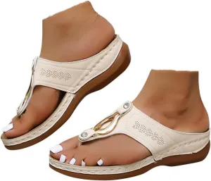 Women's Orthotic Cushion Flip Flops Recovery Walking Sandals for Women Orthopedic Arch Support Comfortable Slide Thong T-Strap Casual Flat Slippers Dressy Summer Metal Plantar Fasciitis Beach Shoes