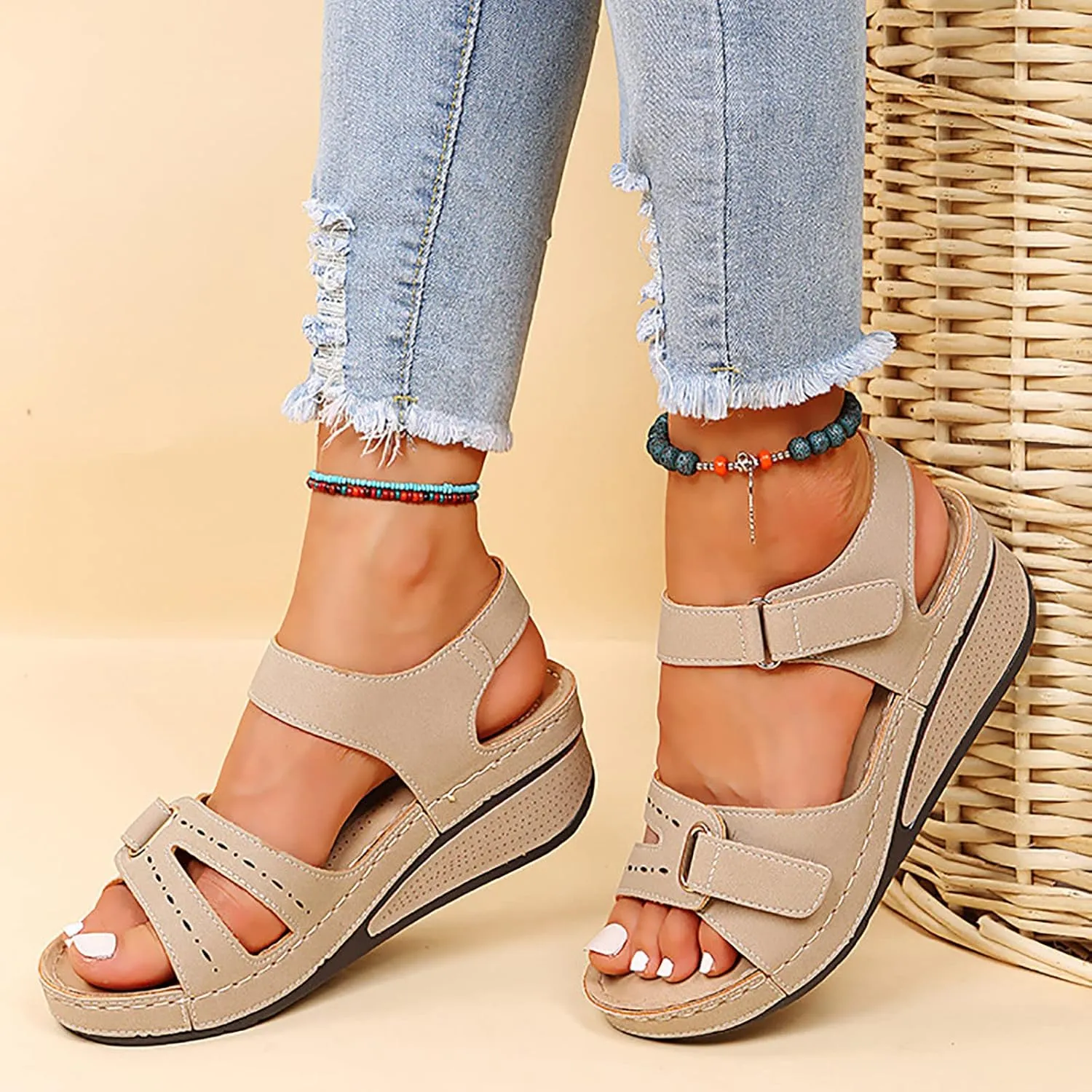 Womens Sandals Comfortable Dressy Strappy Sandals Open Toe Wedge Platform Sandals Orthopedic Sandals Arch Support