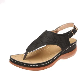 Women's Sandals Thong Slide Flat Slippers Arch Support Sandals with Strappy String Ankle Strap Gladiator Walking Shoes