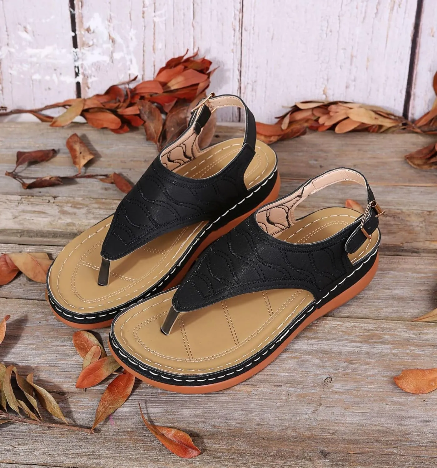 Women's Sandals Thong Slide Flat Slippers Arch Support Sandals with Strappy String Ankle Strap Gladiator Walking Shoes