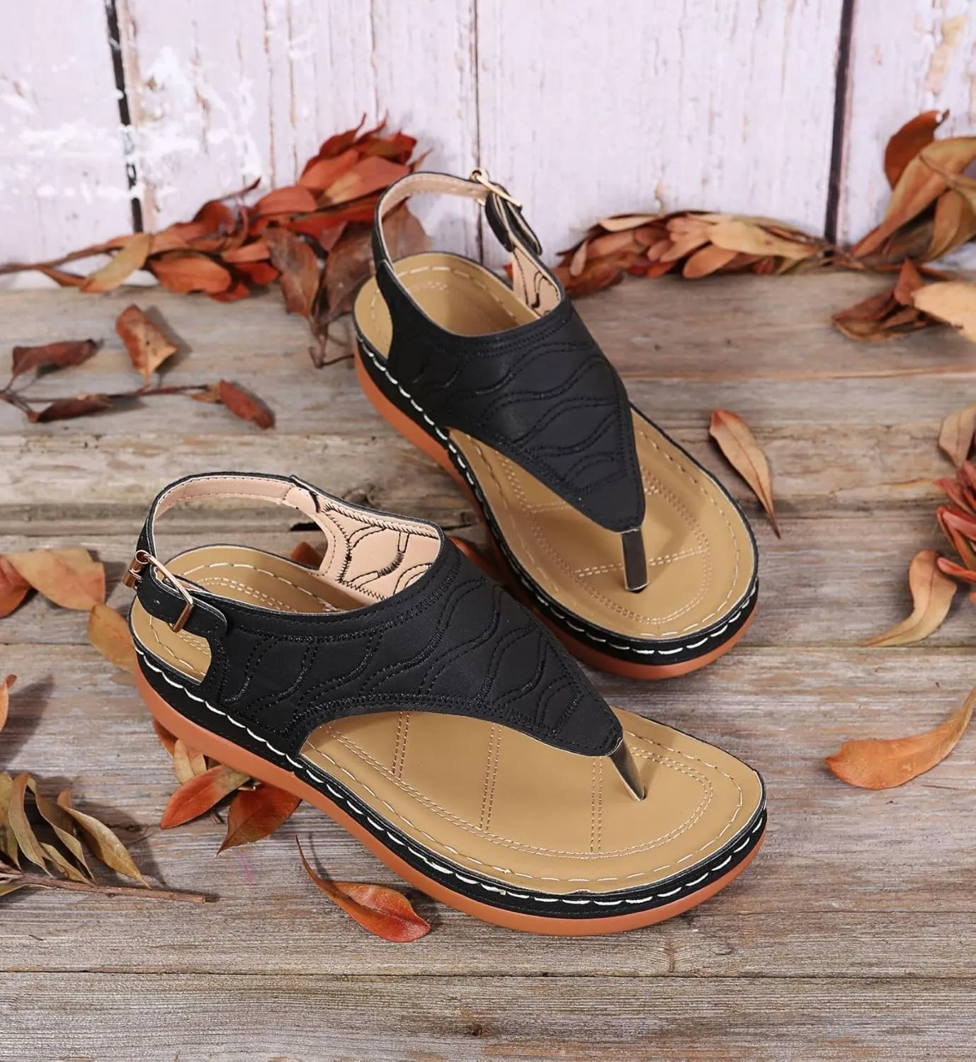 Women's Sandals Thong Slide Flat Slippers Arch Support Sandals with Strappy String Ankle Strap Gladiator Walking Shoes