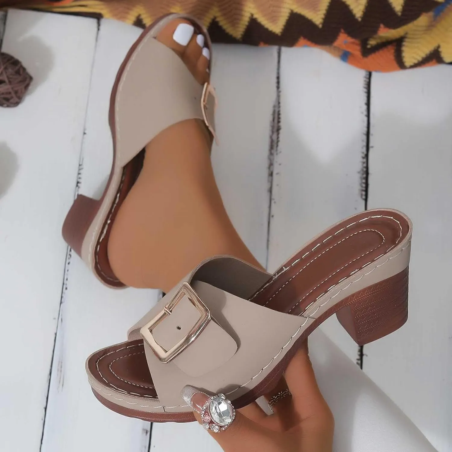 Women's Summer Shoes Classic Slide Sandal Front Buckle Soft Cozy Comfort Hollow Slipper Slide Orthopedic Shoe