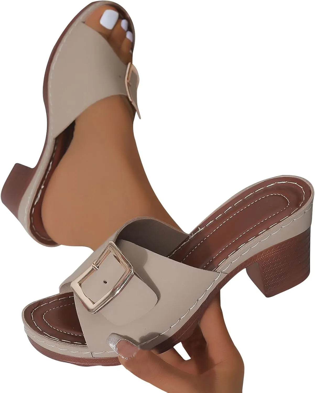 Women's Summer Shoes Classic Slide Sandal Front Buckle Soft Cozy Comfort Hollow Slipper Slide Orthopedic Shoe