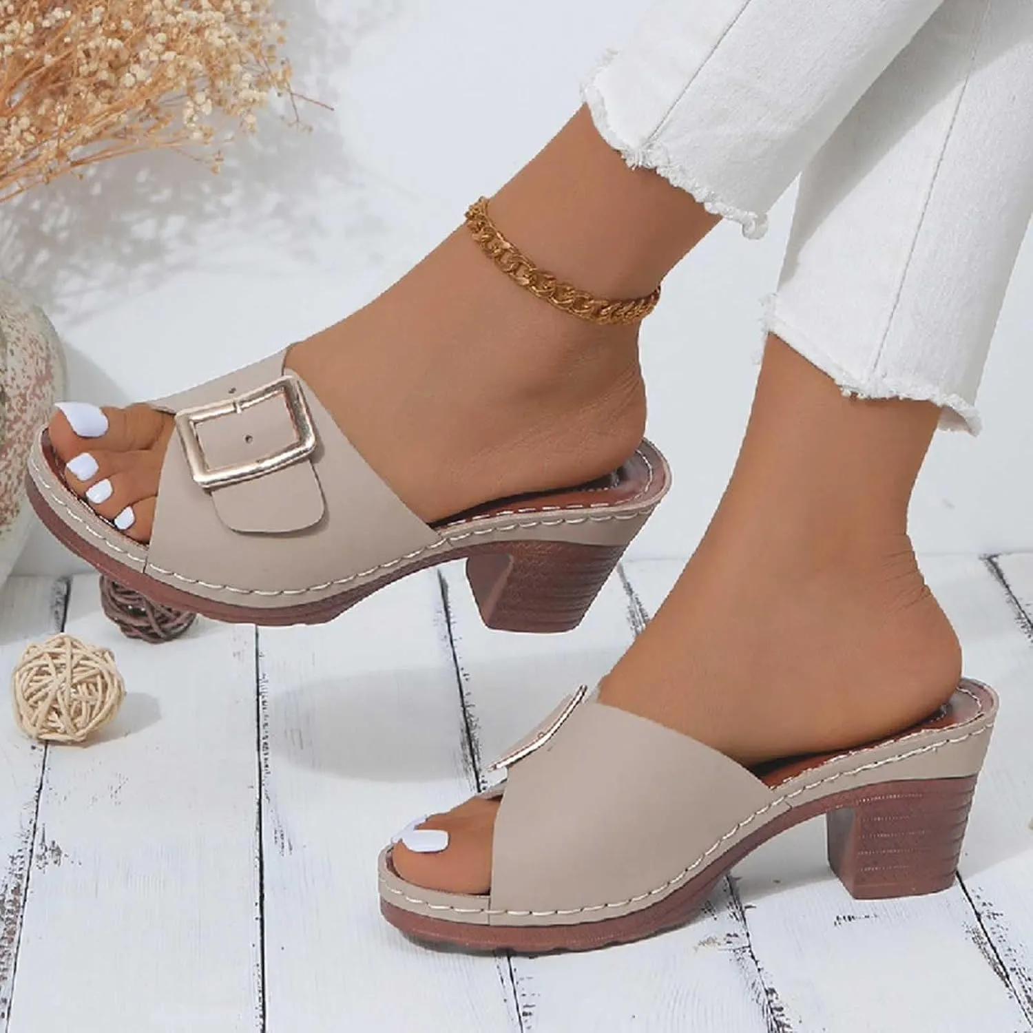 Women's Summer Shoes Classic Slide Sandal Front Buckle Soft Cozy Comfort Hollow Slipper Slide Orthopedic Shoe