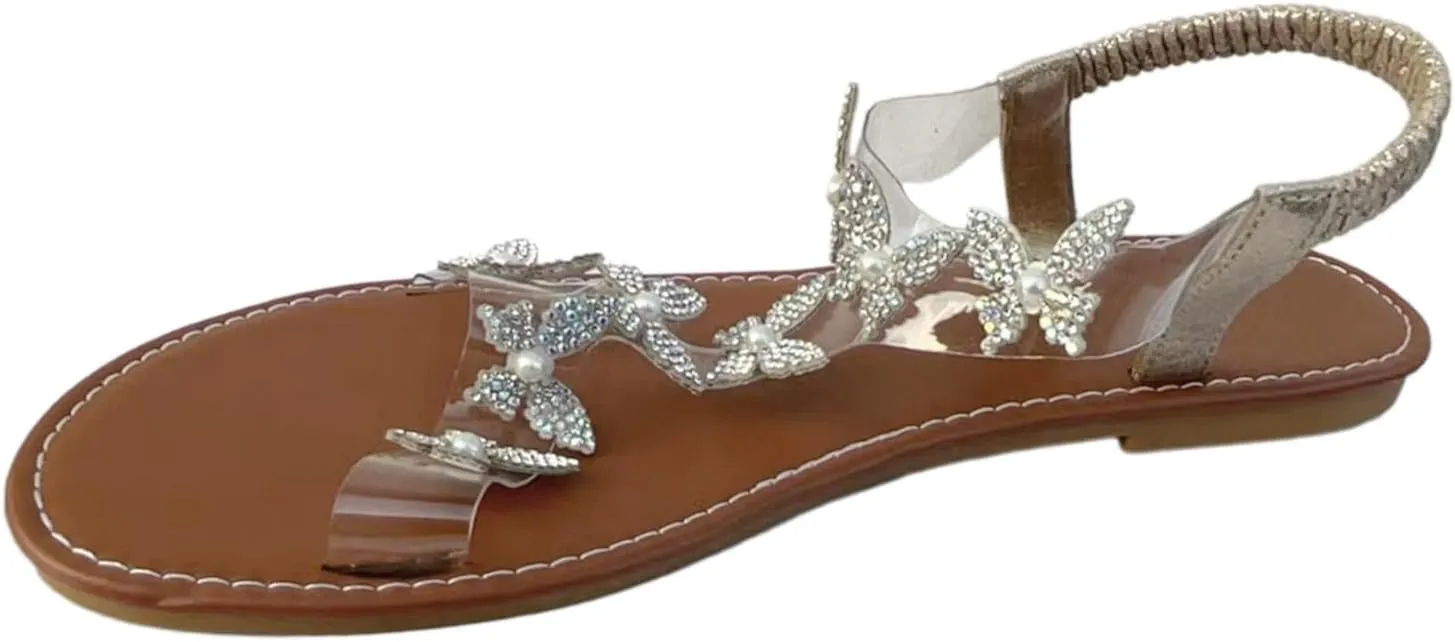 Women's Temperament Sandals Rhinestone Butterfly Sandals Elastic Ankle Strap Yoga Saltwater Women Size 8