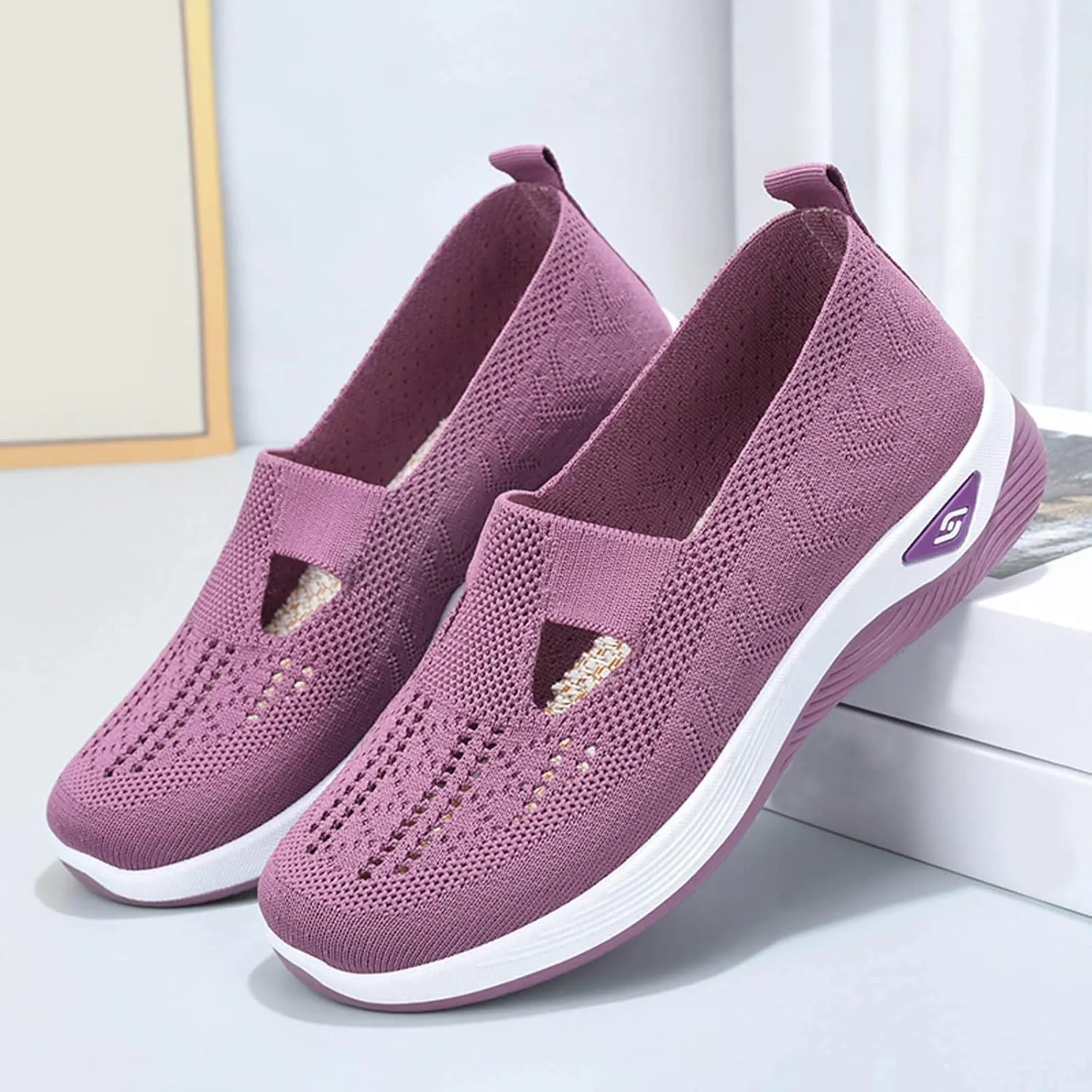 Womens Walking Shoes Sock Sneakers Knit Upper Non Slip Shoes Breathable Lightweight Mesh Platform Athletic Shoes