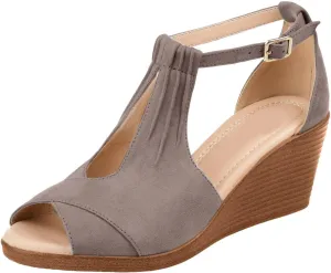 Womens Wedge Sandals Summer Ankle Strap Espadrilles Wedges Heels, Fashion Fish Mouth Open Toe Sandals Breathable Cutout T-Strap Sandal with Arch Support