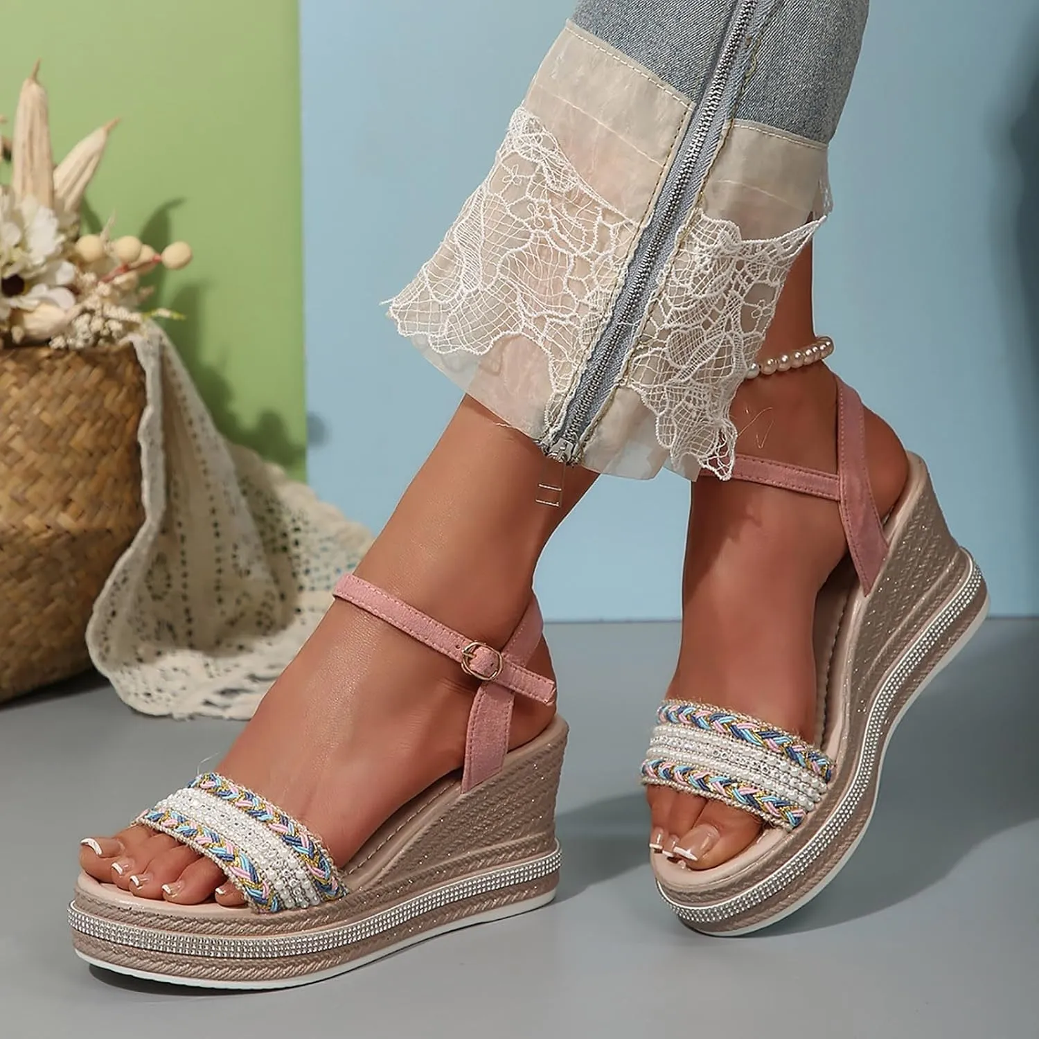 Womens Wedge Sandals Women's Platform Wedge Sandals Soft Slip on Comfortable Sandal Beach Summer Arch Support