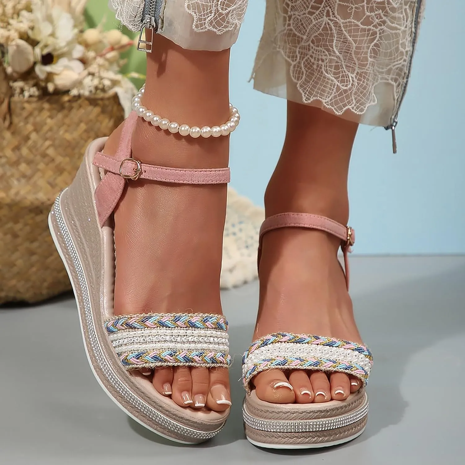 Womens Wedge Sandals Women's Platform Wedge Sandals Soft Slip on Comfortable Sandal Beach Summer Arch Support