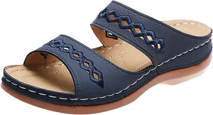 ZSpzx Orthopedic Sandals For Women,Women's Orthotic 2025 Dressy Summer Flat Open Toe Platform Sandals Hollow Out Comfortable Casual Boho Slip on Memory Foam Beach Slides Sandals Outdoor Walking Shoes