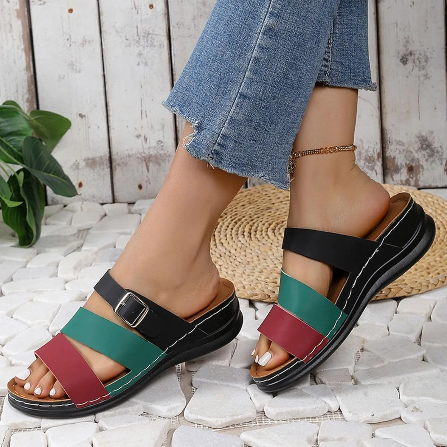 ZSpzx Wedge Sandals for Women Dressy Summer,Women's Slide Sandals,Comfortable Open Toe Crisscross Straps Slip on Slides Sandalias Slippers Memory Foam Plantar Fasciitis Walking Beach Shoes