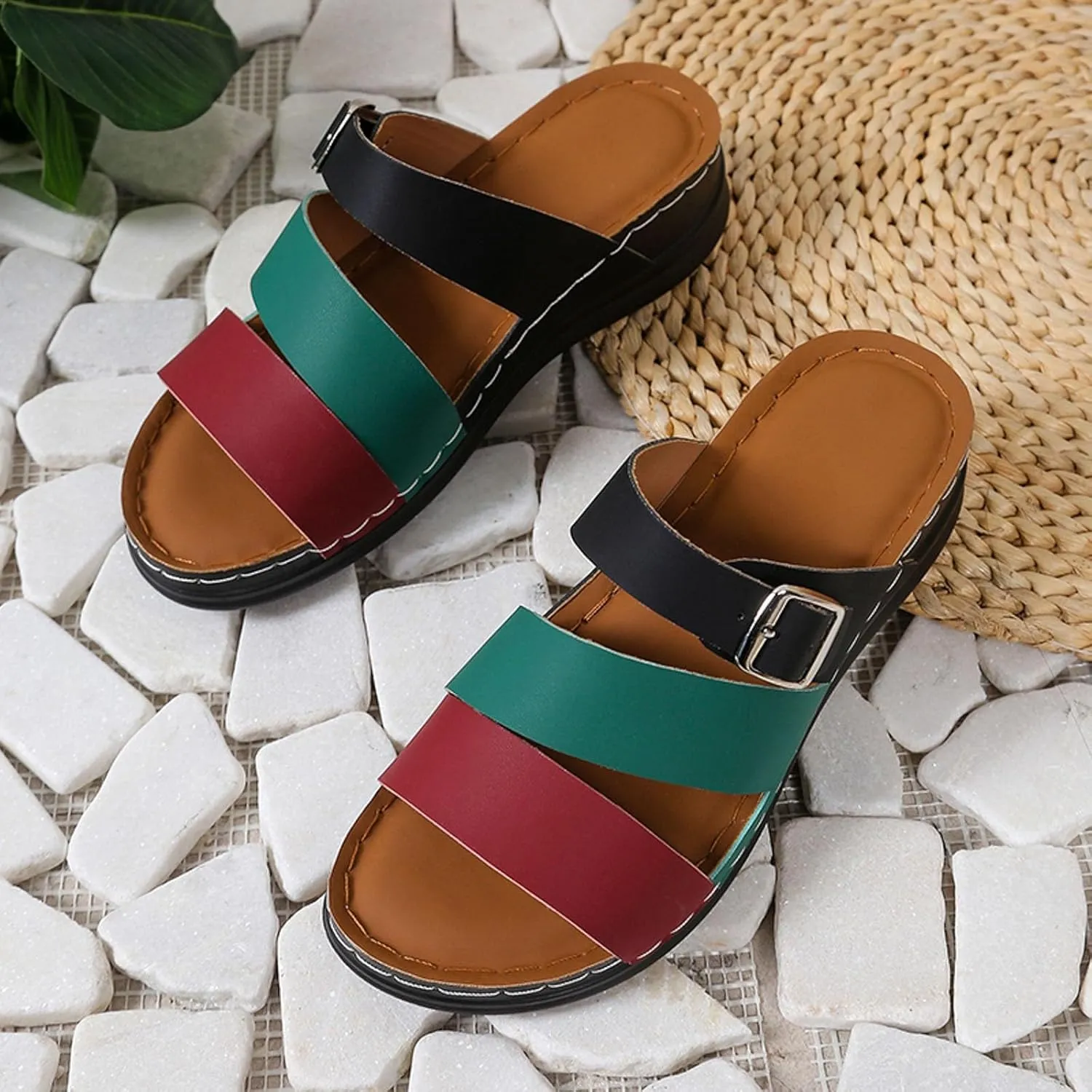 ZSpzx Wedge Sandals for Women Dressy Summer,Women's Slide Sandals,Comfortable Open Toe Crisscross Straps Slip on Slides Sandalias Slippers Memory Foam Plantar Fasciitis Walking Beach Shoes