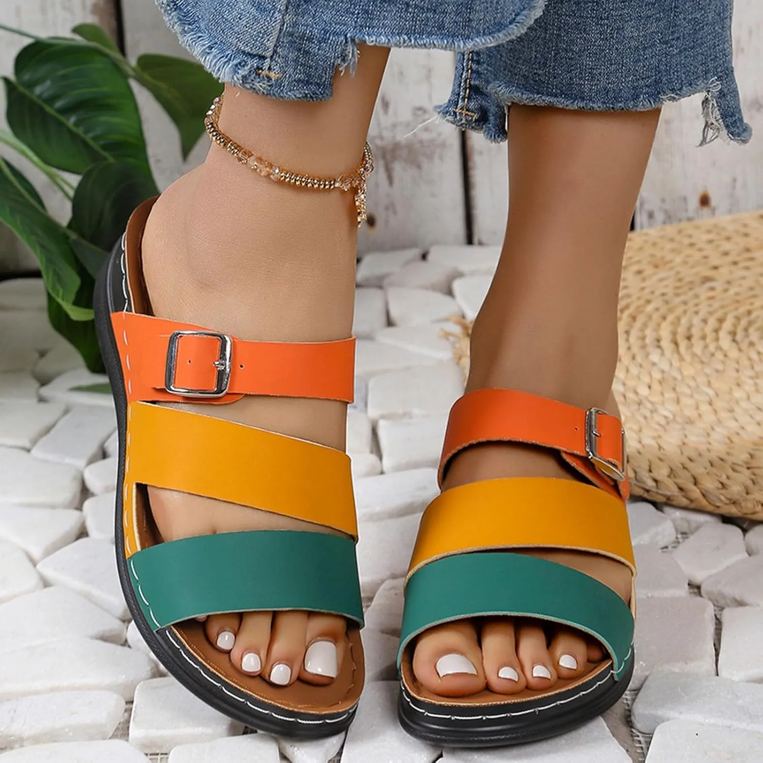 ZSpzx Wedge Sandals for Women Dressy Summer,Women's Slide Sandals,Comfortable Open Toe Crisscross Straps Slip on Slides Sandalias Slippers Memory Foam Plantar Fasciitis Walking Beach Shoes