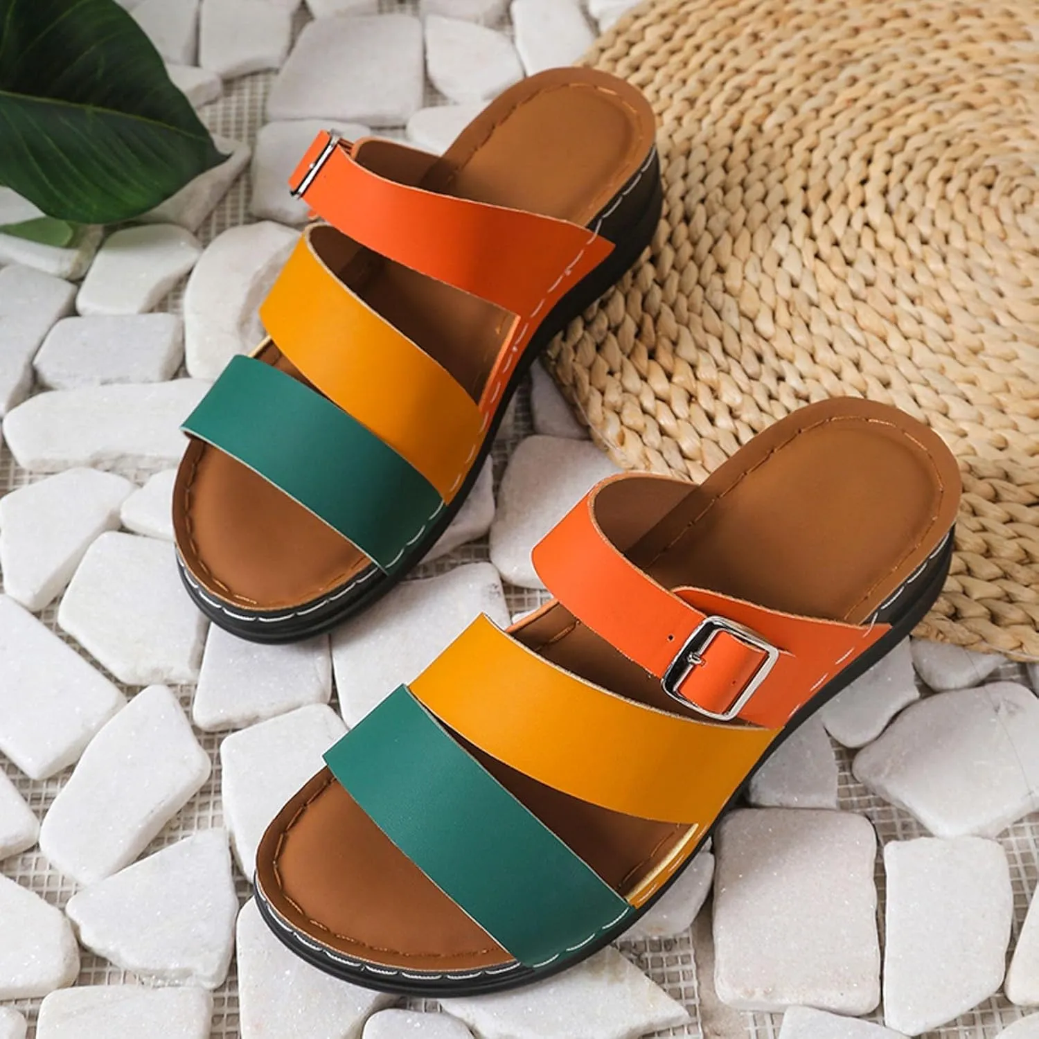ZSpzx Wedge Sandals for Women Dressy Summer,Women's Slide Sandals,Comfortable Open Toe Crisscross Straps Slip on Slides Sandalias Slippers Memory Foam Plantar Fasciitis Walking Beach Shoes