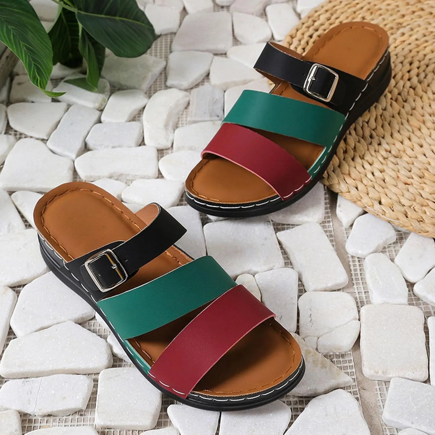 ZSpzx Wedge Sandals for Women Dressy Summer,Women's Slide Sandals,Comfortable Open Toe Crisscross Straps Slip on Slides Sandalias Slippers Memory Foam Plantar Fasciitis Walking Beach Shoes