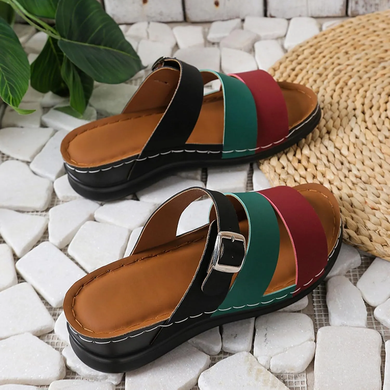 ZSpzx Wedge Sandals for Women Dressy Summer,Women's Slide Sandals,Comfortable Open Toe Crisscross Straps Slip on Slides Sandalias Slippers Memory Foam Plantar Fasciitis Walking Beach Shoes