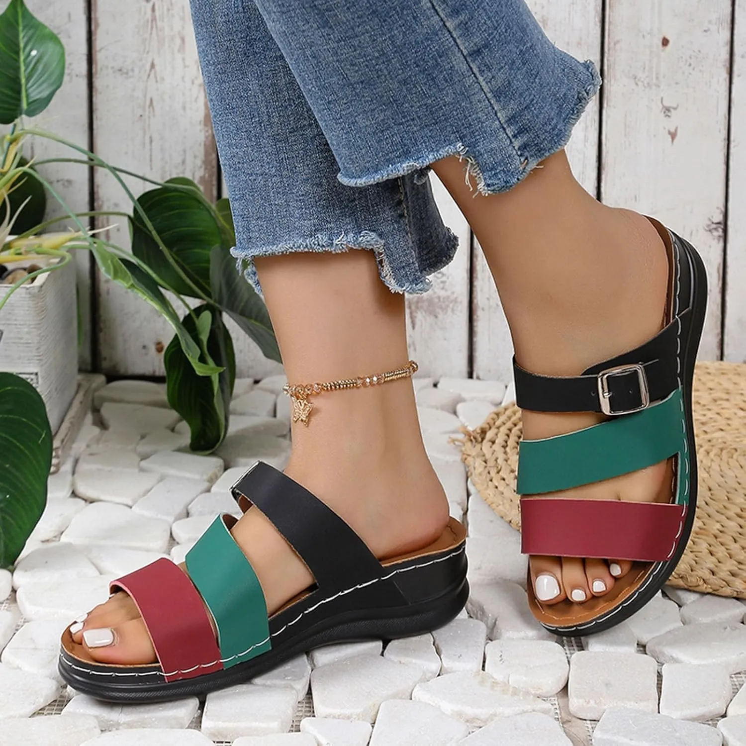 ZSpzx Wedge Sandals for Women Dressy Summer,Women's Slide Sandals,Comfortable Open Toe Crisscross Straps Slip on Slides Sandalias Slippers Memory Foam Plantar Fasciitis Walking Beach Shoes