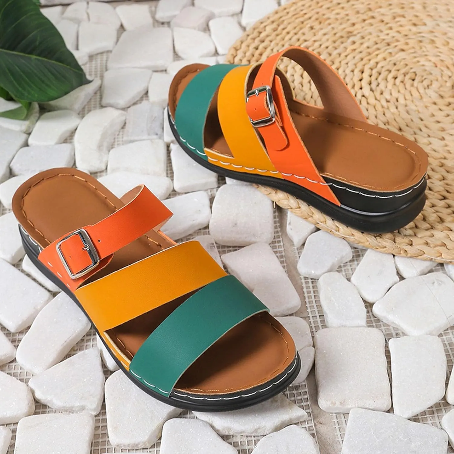 ZSpzx Wedge Sandals for Women Dressy Summer,Women's Slide Sandals,Comfortable Open Toe Crisscross Straps Slip on Slides Sandalias Slippers Memory Foam Plantar Fasciitis Walking Beach Shoes