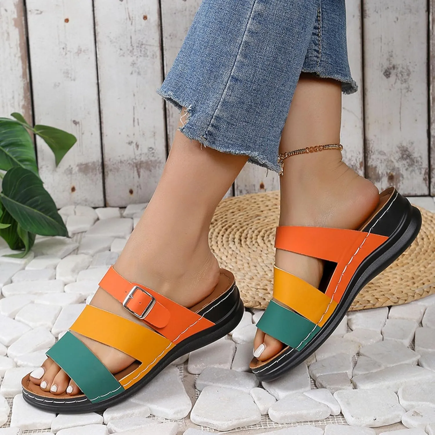 ZSpzx Wedge Sandals for Women Dressy Summer,Women's Slide Sandals,Comfortable Open Toe Crisscross Straps Slip on Slides Sandalias Slippers Memory Foam Plantar Fasciitis Walking Beach Shoes