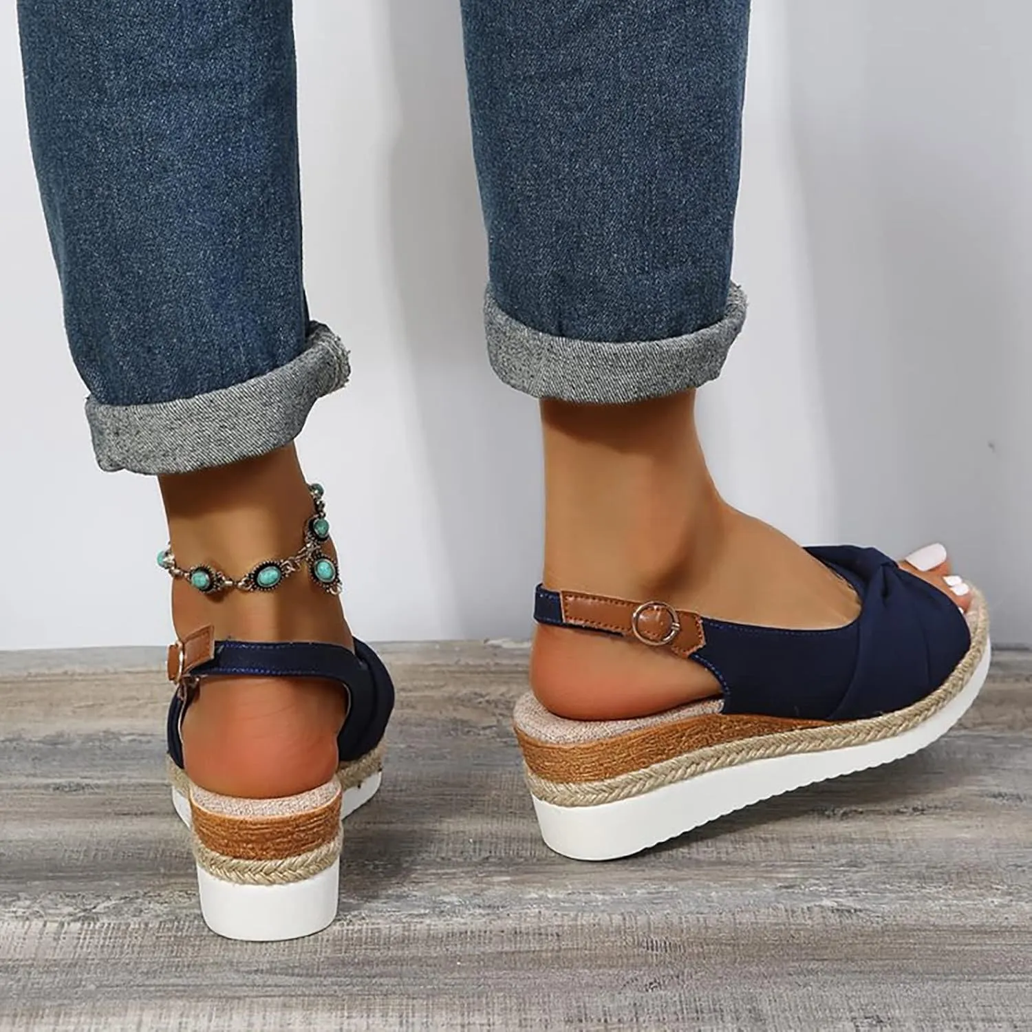 ZSpzx Women's Espadrilles Wedge Platform Sandals Orthopedic for Women 2025 Dressy Summer Comfortable Open Toe Ankle Strap Bow Knot Slip on Beach Shoes for Party Casual Beach Vacation