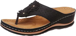 ZSpzx Women's Flip-Flops,Orthopedic Wedge Athletic Outdoor Sandals Slides Arch Support Comfortable Dressy Summer Wedge Sandals for Women Orthotic Cushion Floral Breathable Footwear Beach Shoes